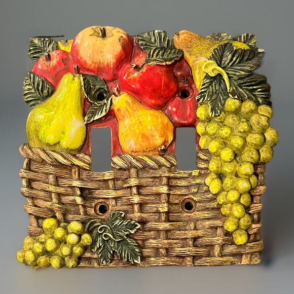 Unbranded Other - VTG Kitchen Double Light Switch Cover Plate Fruit Basket Farm House Grapes Apple